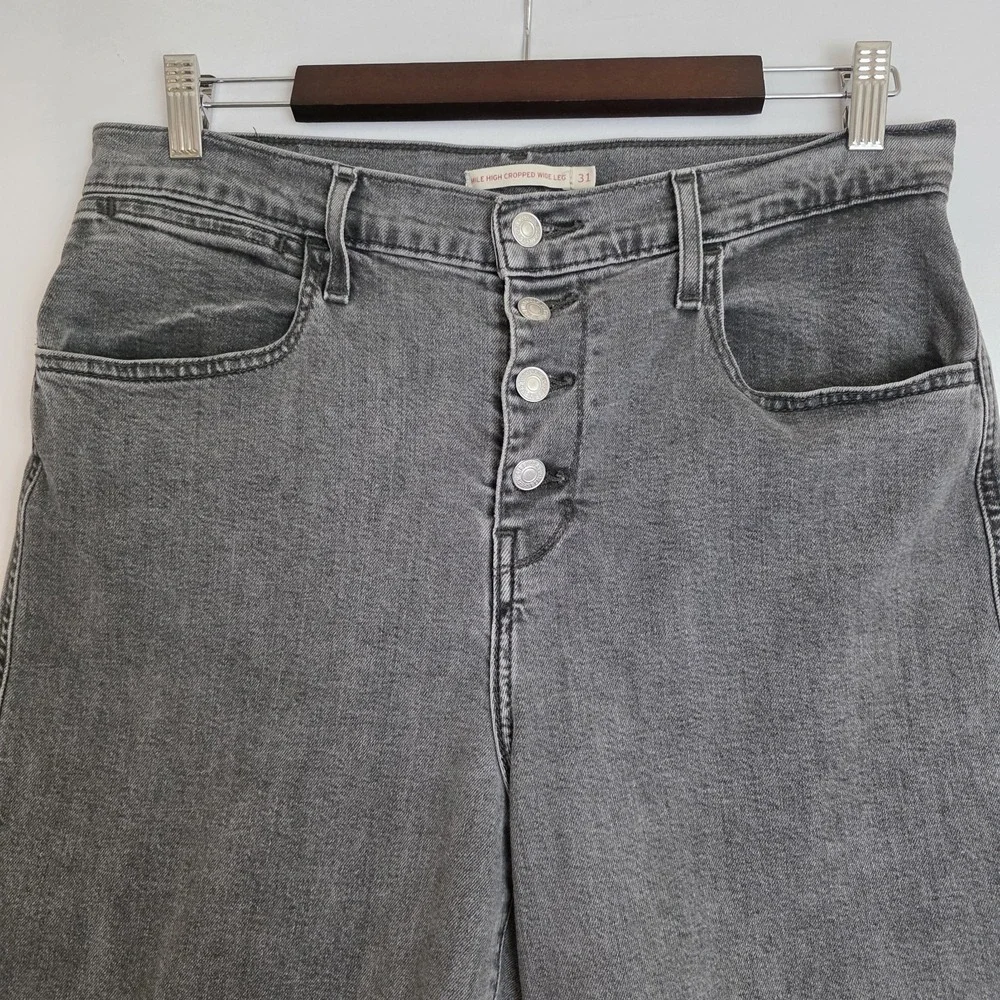 Levis‎ Jeans Womens 31 Gray Mile High Cropped Wide Leg High Rise Button Fly